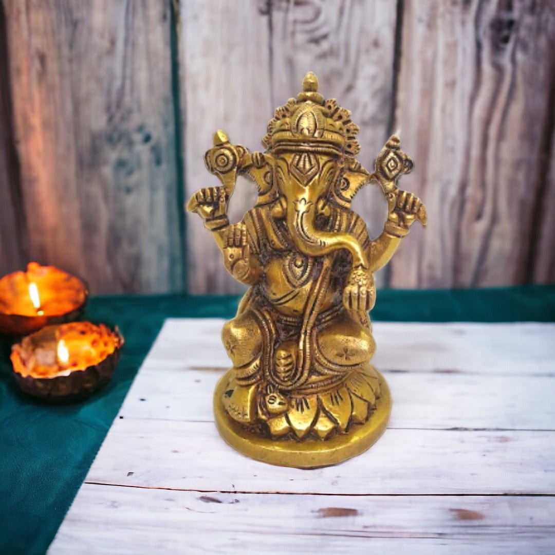 Brass Lord Ganesh Lakshmi Statue